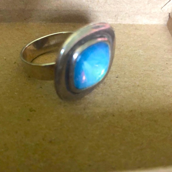 Belgian light blue stone rustic adjustable ring - Picture 1 of 5